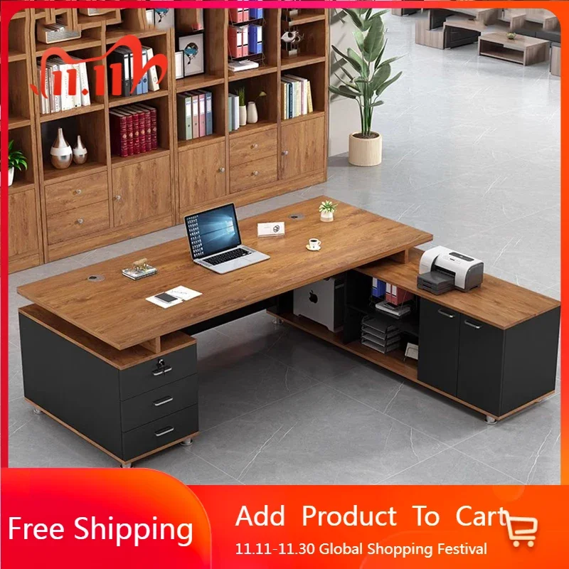 Lshaped Long Office Desk Design Multifunctional Large Luxury Office Desk Aesthetic Shelves Modern Mesa Ordenador Salon Furniture