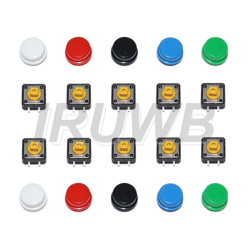 

20 шт. микропереключателей 12*12*7.3 мм + (20 шт. тактовых кнопок 5 цветов) тактильные кнопочные переключатели мгновенного действия