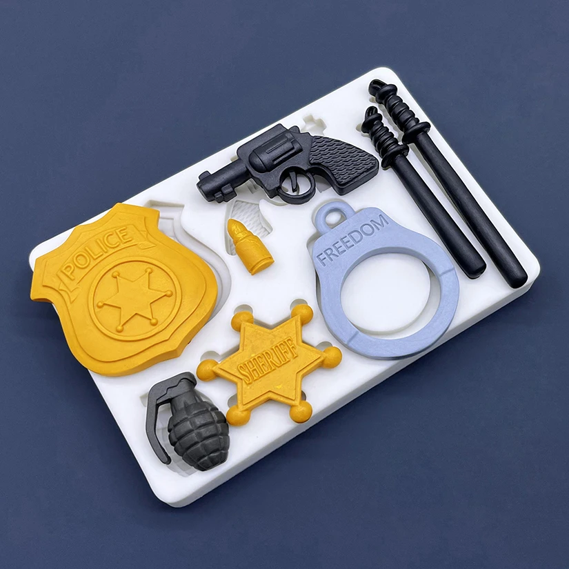 Baton Gun Handcuffs Sheriff\'s Badge Silicone Mold Sugarcraft Cupcake Baking Mold Chocolate Fondant Cake Decorating Tools