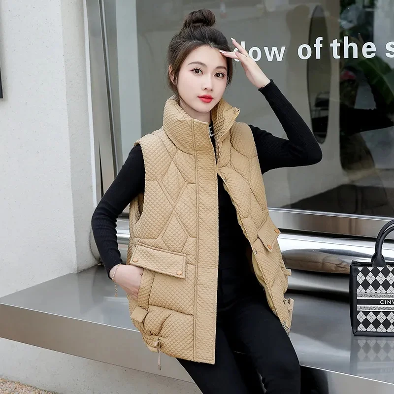 fashion Short Down padded Vest Women Autumn winter New Stand collar sleeveless Jacket Student Loose Cotton Waistcoat Female T581