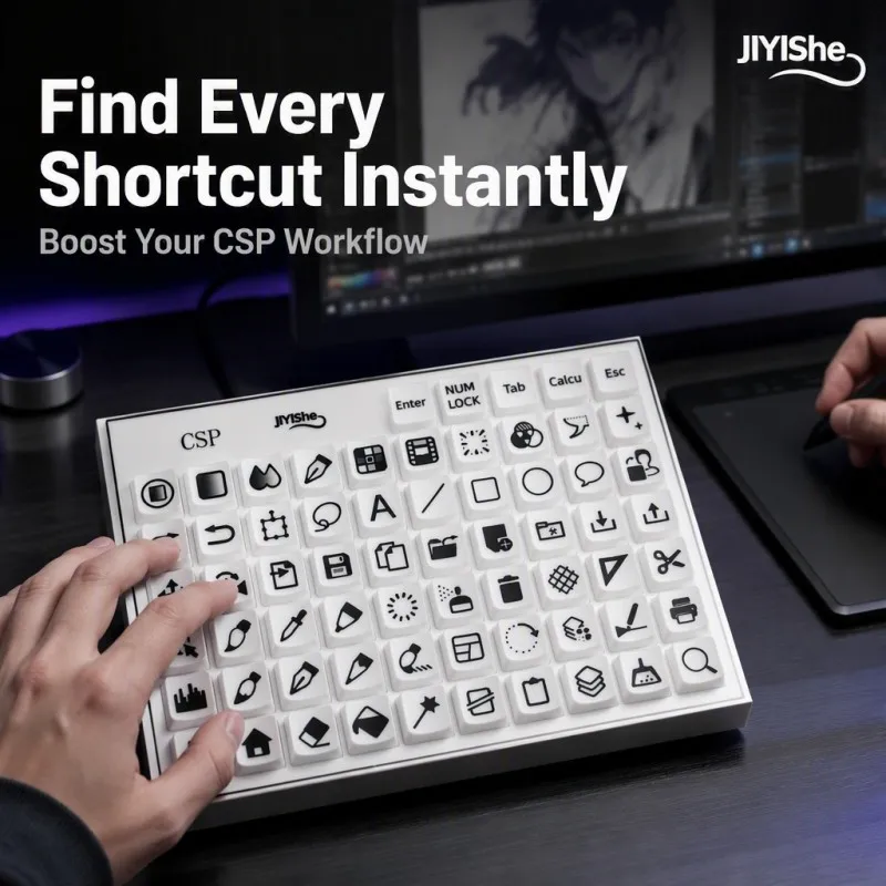 CSP Tastatur-Shortcut-Aufkleber, Zeichenwerkzeug-Symbol-Aufkleber für Grafikdesigner, Laptop- und Desktop-Tastenbeschriftungen