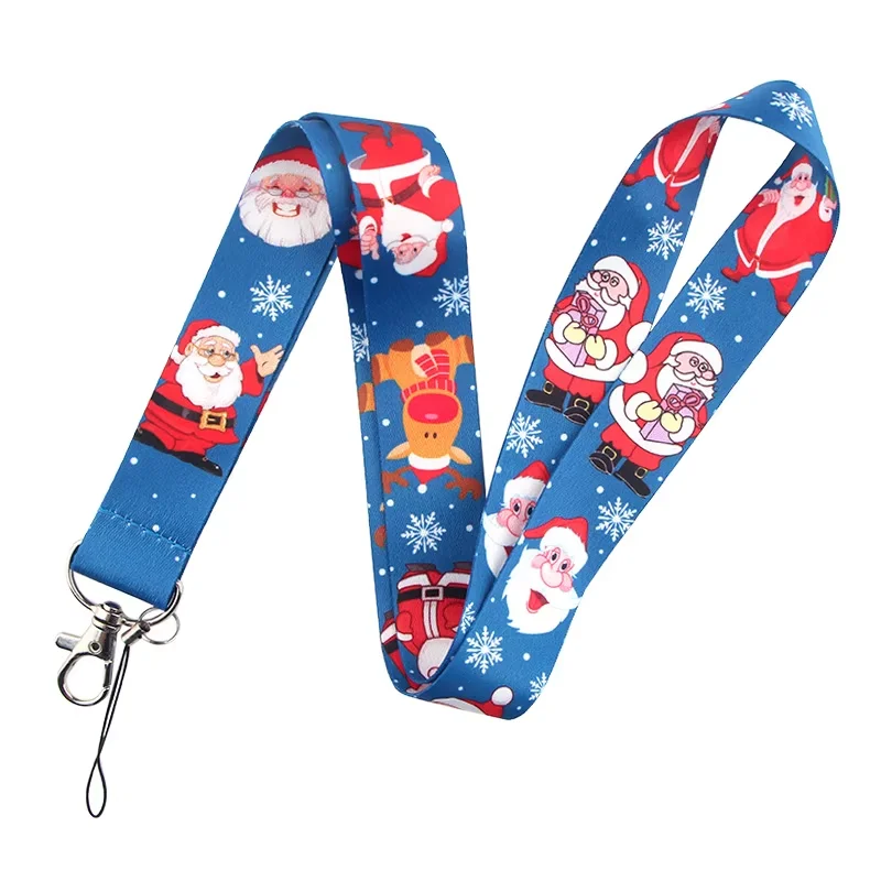 Cartoon Christmas Santa Lanyard For Keys Keychain ID Card Cover Pass Mobile Phone Badge Holder Key Ring Accessories