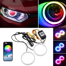 2Pcs Cotton Light Halo Rings RGB Angel Eyes LED APP Control Daytime Running Lights DRL Fog Light Decor Headlight Car Accessories