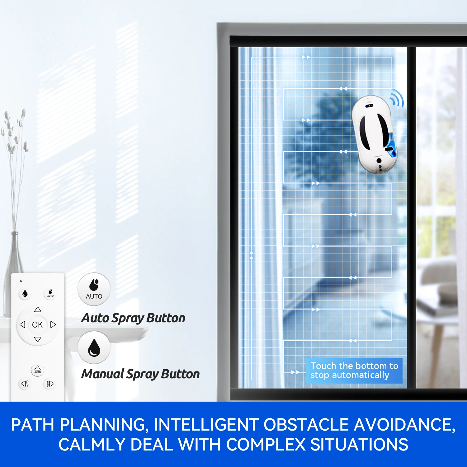 7.7cm Ultra-thin Water Spray Window Cleaner with App Control High Suction Robotic Glass Window Washer