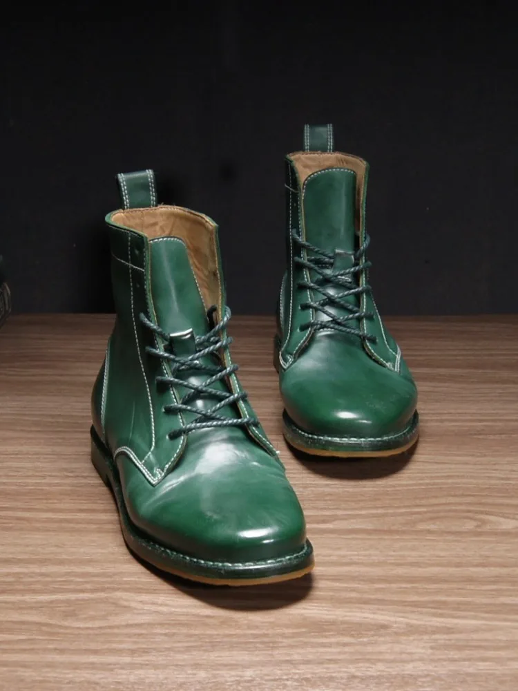 Handcrafted Horsehide Work Boots Luxury Genuine Leather Men High-Top Shoes Ankle Boots Outdoor Hiking Motorcycle Boots