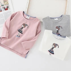 2023 Spring Autumn 2 3 4 5 6 8 10 Years Children Baby Kids All Match Tops Pattern Blouse Long Sleeve Basic T-Shirts For Girls