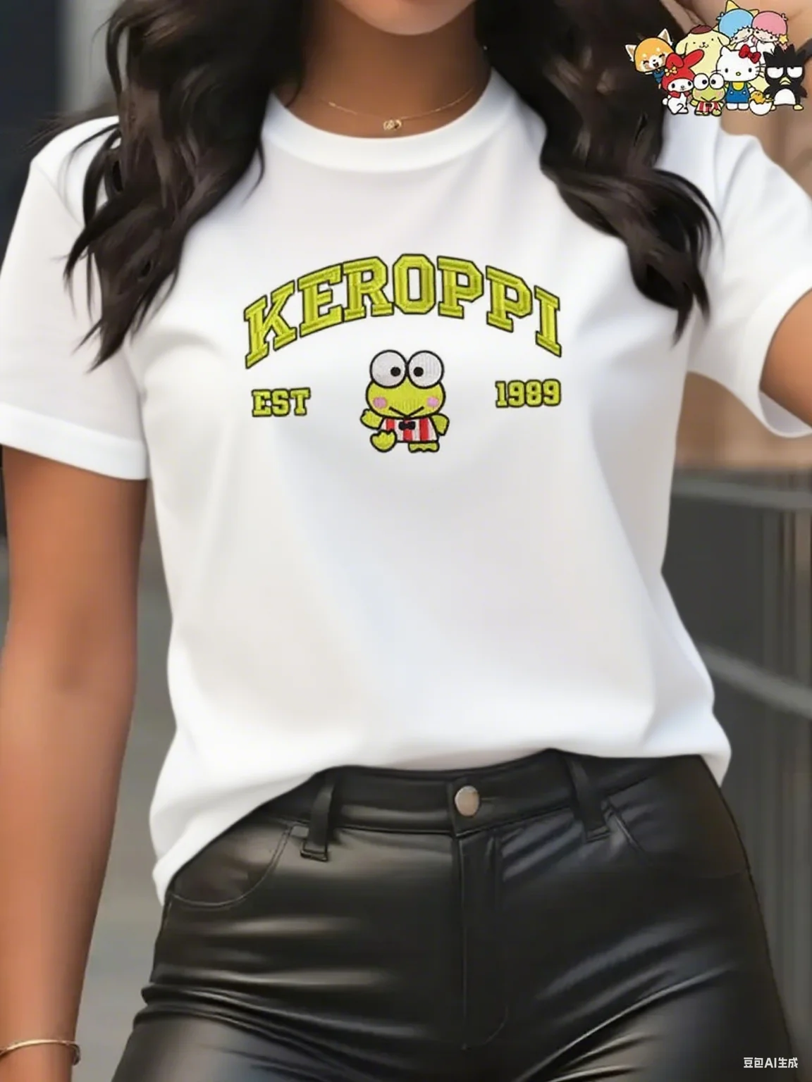 

Keroppi Est 1989 Pure Cotton T - Shirt Retro Sanrio Character Graphic with Varsity Style Streetwear Print New Arrival Tee S-4XL