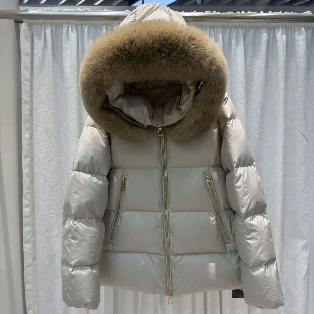 OFTBUY Real Fox Fur Collar Women's Down Coats and Parkas Winter Fashion Warm Thick Slim Zipper Outerwear Women Hooded Parkas