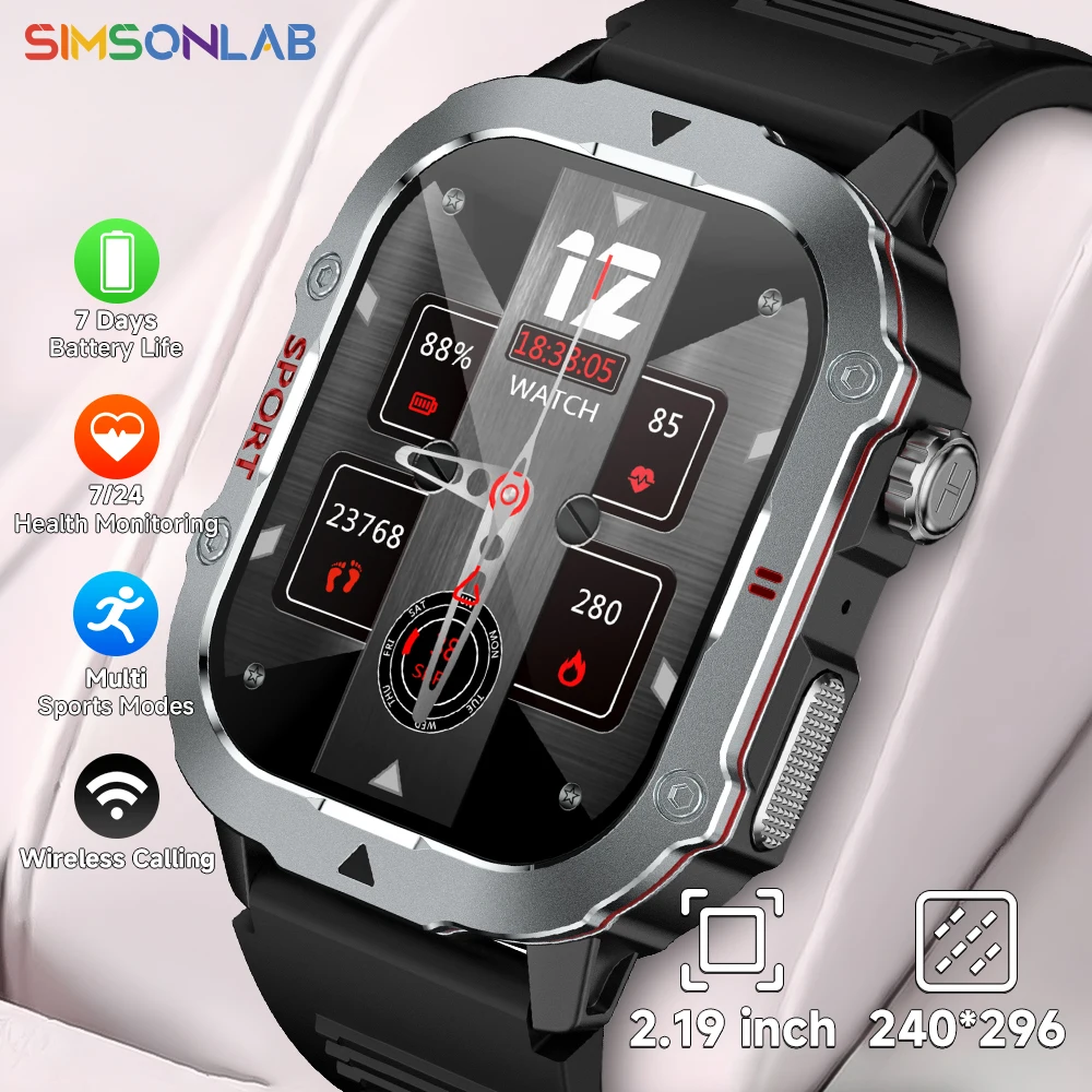 Large Display Screen Smart Watch, Sincronizar Mensagem, Notificação, Chamada sem fio, Impermeável, Multi Modos Esportivos, 2.19HD