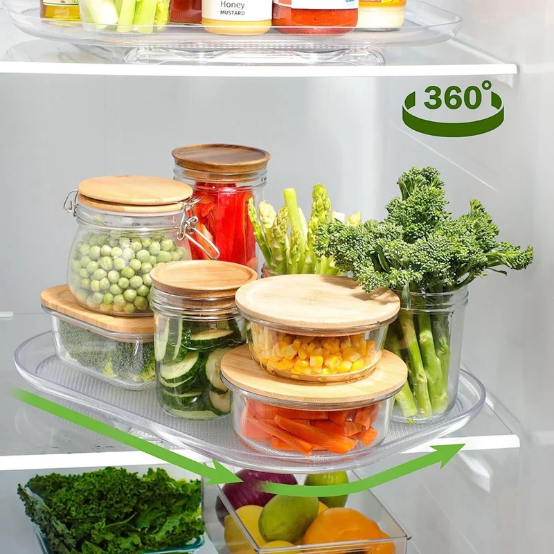 Turntable Organizer For Refrigerator 360 Rotatable Rectangle Storage Rack Clear Turntable Rack For Kitchen Cabinet Table Durable