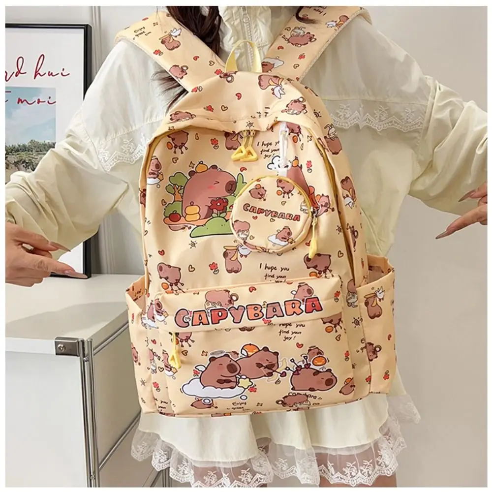 Multi-Compartment Capybara Backpack Waterproof Large Capacity Cartoon Animal School Bag Wide Straps Lightweight