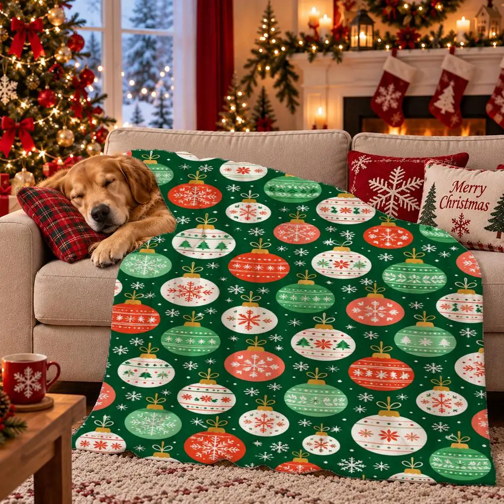 Christmas Bauble Scatter Throw Flannel Pet Blanket Cover Warm Soft Multifunctional Throw Universal  Bedsqread Holiday Gifts