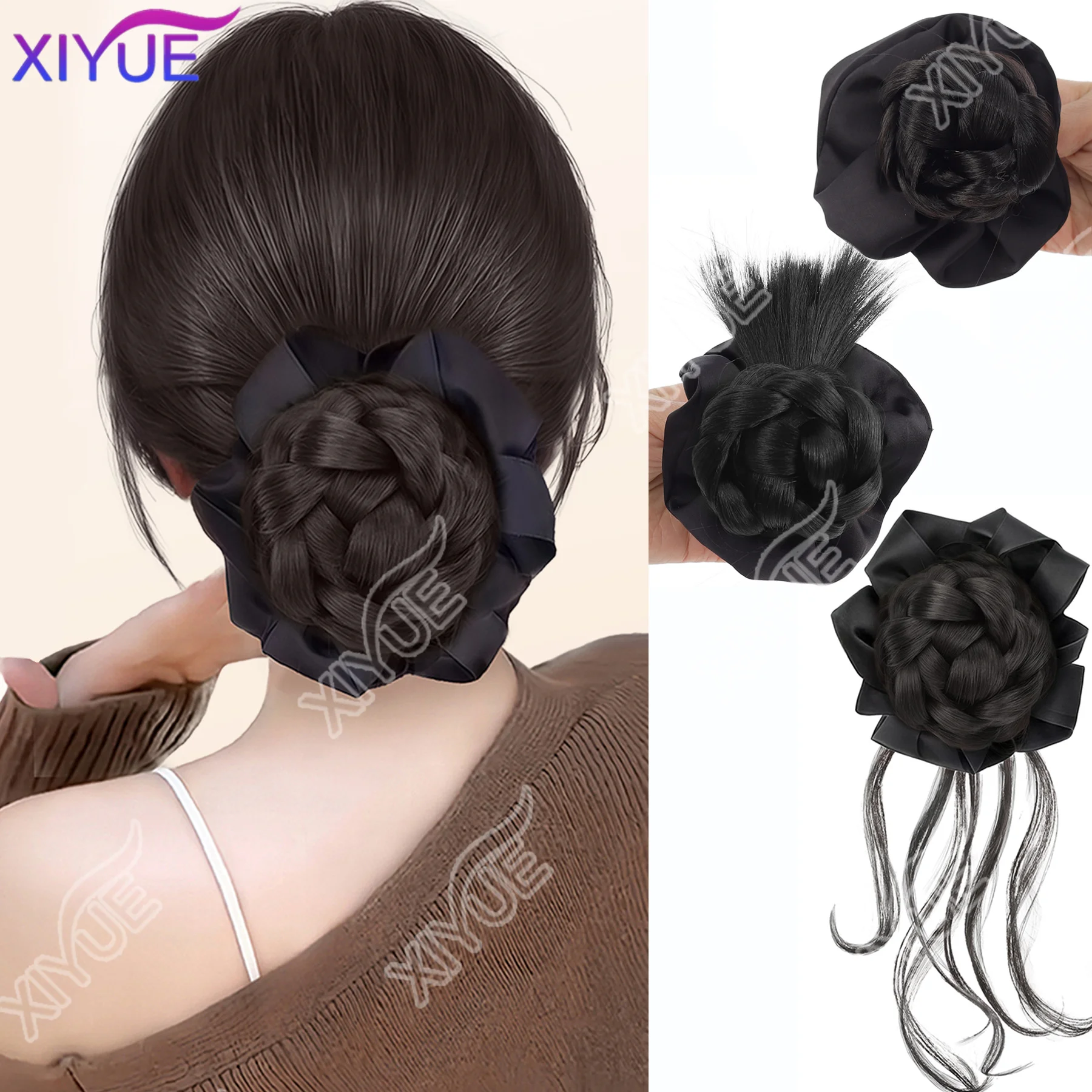 

XY synthetic Brown Black Elegant Claw Clip Bun Synthetic Wig Grab Clip Flower Bud Head Wig Hair Accessories Suitable for ladies