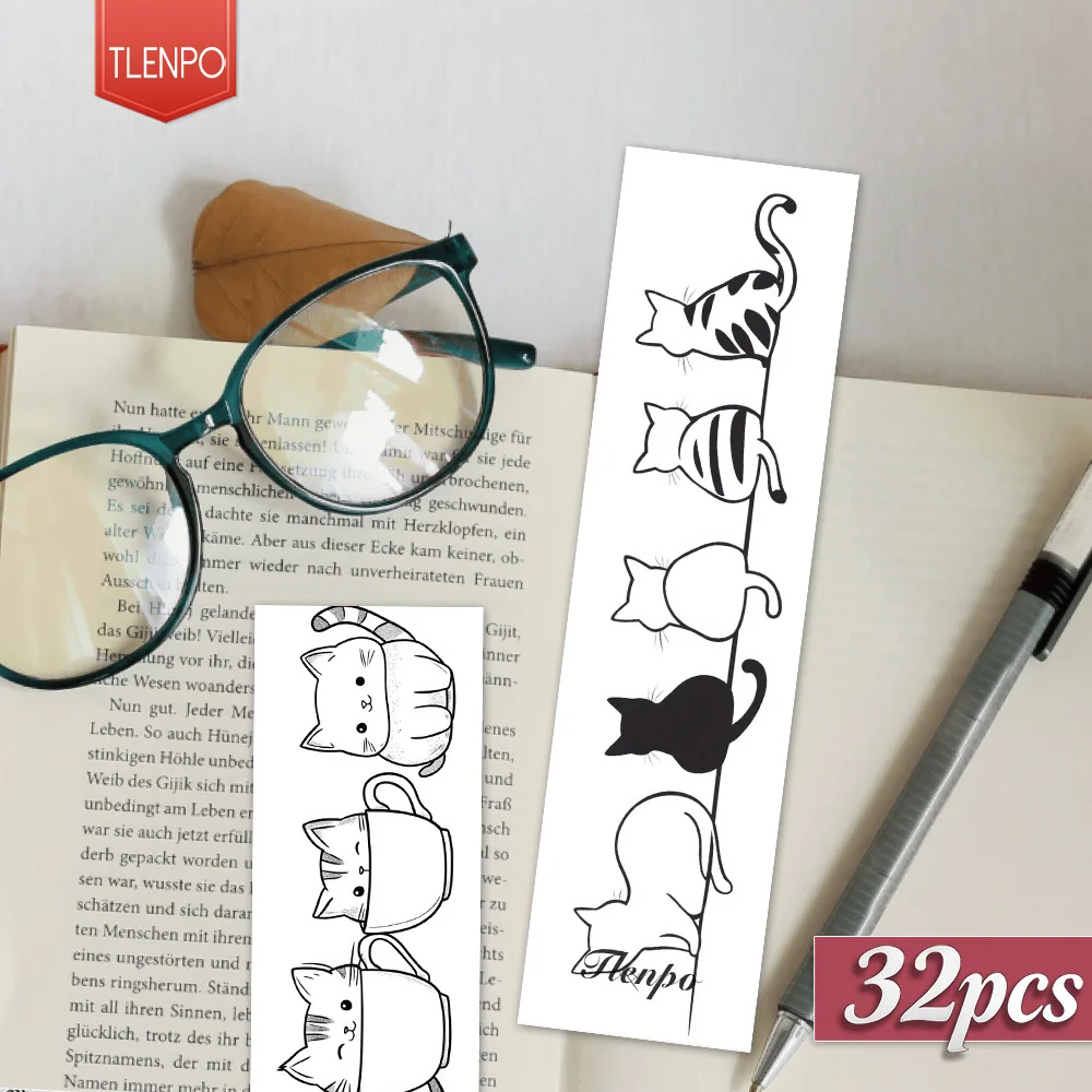 32 Stück, niedliche, schlichte Lesezeichen mit Katzenmotiv, ein liebevolles Geschenk für Bücherwürmer, Freunde und Lehrer, zum Selbergestalten als dekorativer Seitenmarkierer. – Detail 4