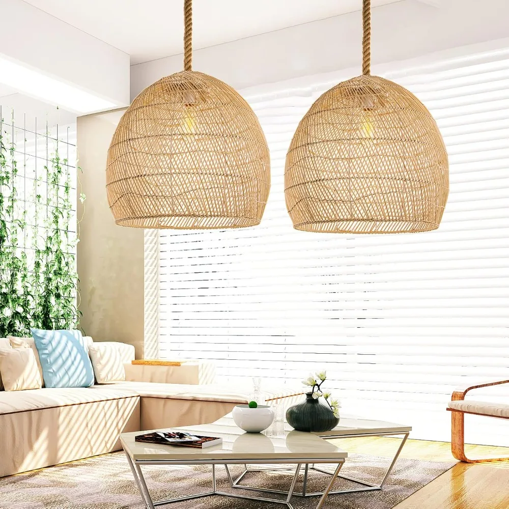 Natural Rattan Pendant Light for Kitchen Island, Woven Rope Lamp Shade, Hanging Ceiling Light Shade, Handmade Lampshade Chandeli