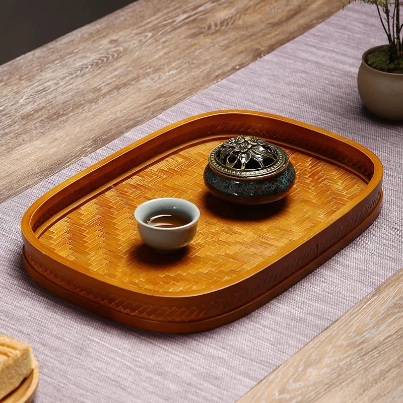 HeMu Bamboo Products Hand Woven Tea Tray, Hotel Tray, Dim sum Tray, Home Stay Towel, Vintage Dry Bubble Table