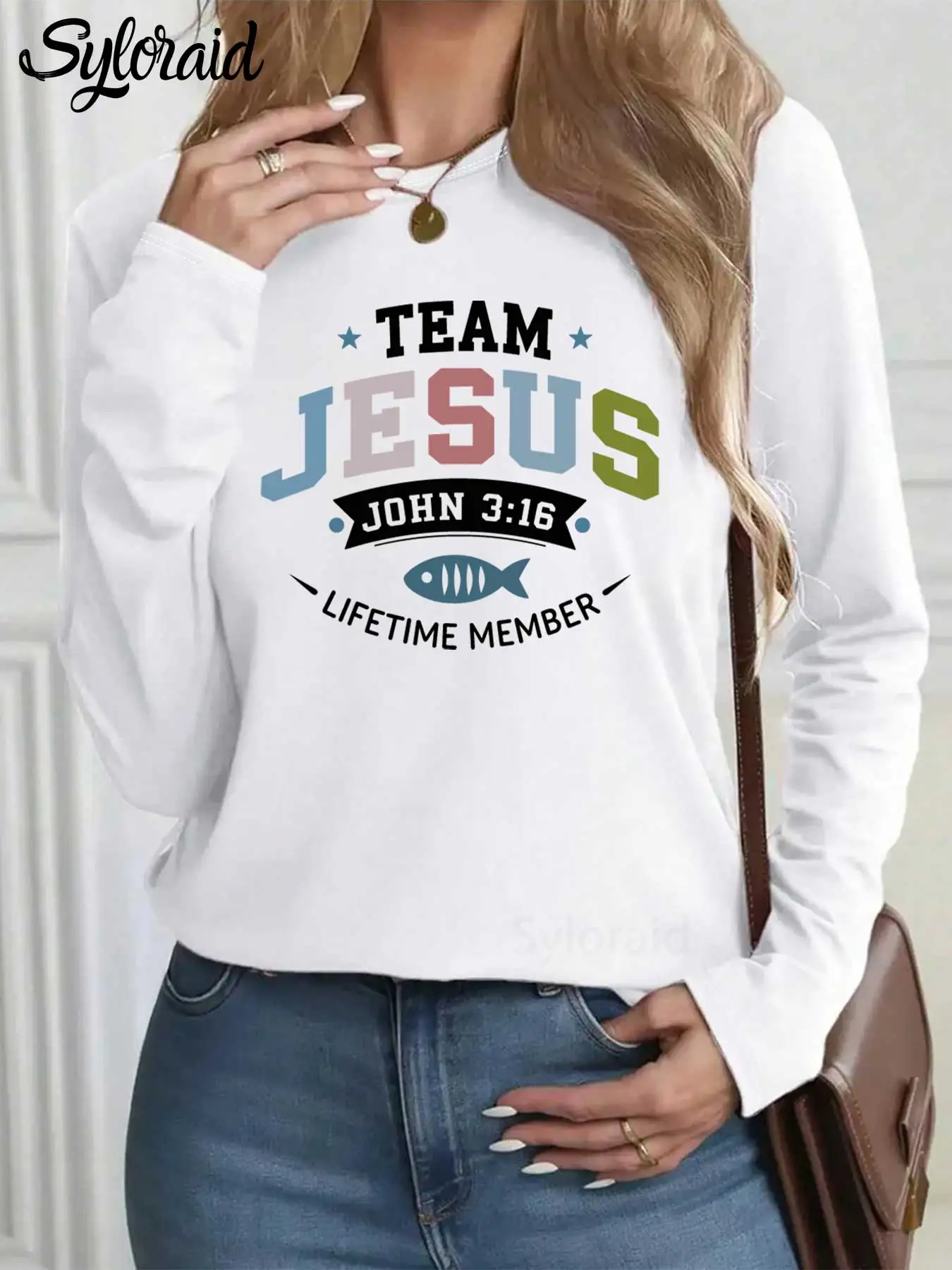 المرأة طويلة الأكمام تي شيرت الله يقول أنني فريق يسوع تي شيرت المسيحية قميص الكتاب المقدس الآية المحملة موضة الجولة الرقبة رداء علوي غير رسمي #1