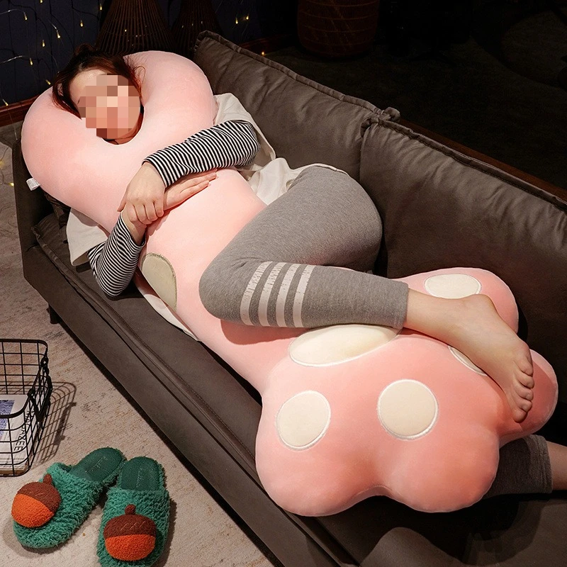 Cute cat claw throw pillow, pink cartoon large neck protection round hole, sleeping on the bed, leg long pillow girl