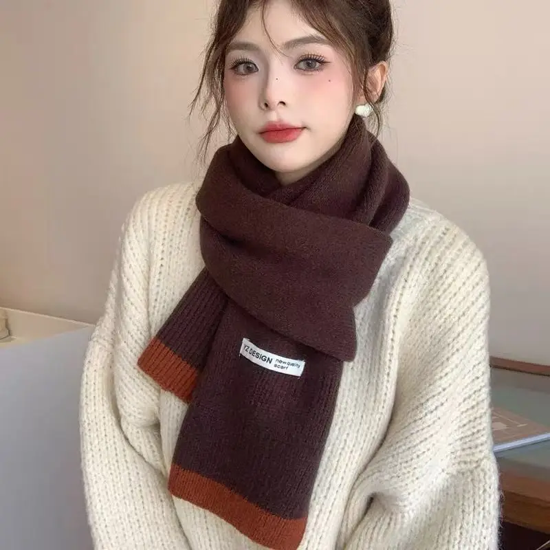 2024 New Women's Autumn Winter Mixed Colors Knitted Scarf Soft Thickened Warm Sweet Girls Scarf Wool Neckerchief