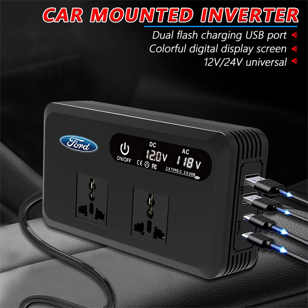 

Автомобильный инвертор-адаптер 200 Вт, преобразователь напряжения 9.5В-15.5В в 110/220В переменного тока, зарядные устройства QC 3.0 USB/Type-C для Ford ST Racing Wolf Focus