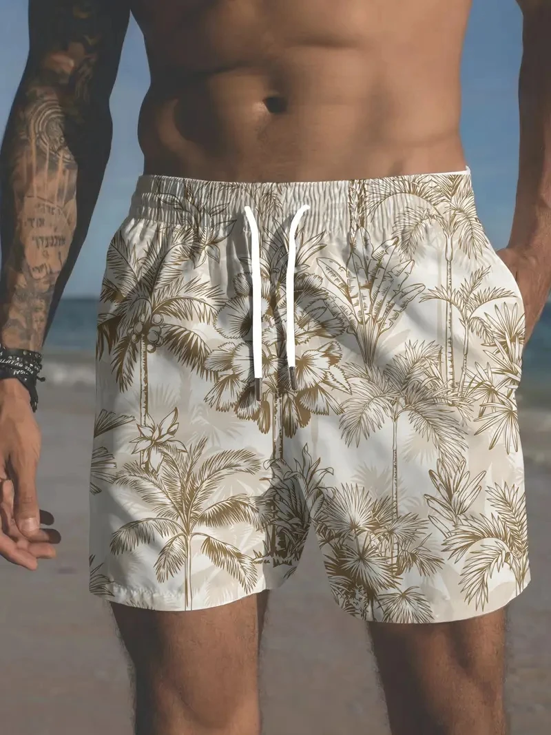 

Trendy Palm Tree Pattern Beach Shorts For Men Fashion Summer Holiday Vacation 3D Printed Short Pant Casual Oversized Board Short