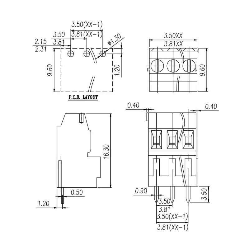 100PIN DG381H 3.81mm 2P 3P PCB UNIVERSAL SCREW TERMINAL BLOCK KF128H  MKKDS 1/ 2-3,81 PHOENIX EEK381 MB332