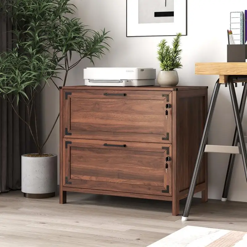 2 Drawer Farmhouse File Cabinet with Lock for Home Office Storage Solutions