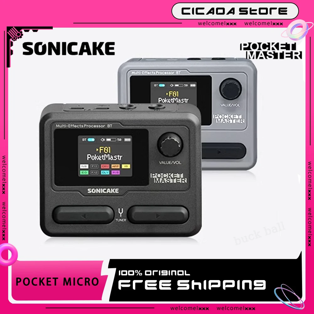 SONICAKE Pocket Master Electric Guitar Bass Amplifier Custom Modeling IR Multi-Effects 1.77“ Colorful LCD Screen with OTG Looper