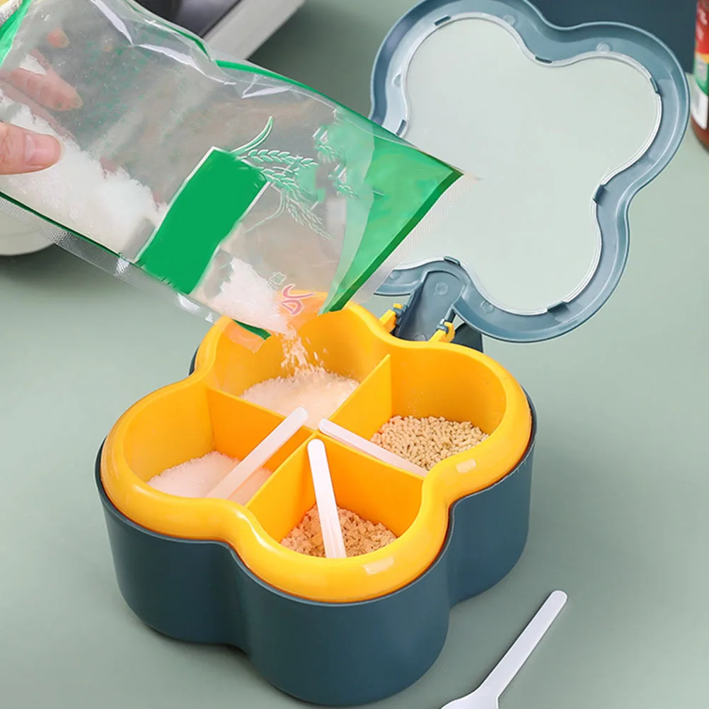

Four Grid Spice Boxes ABS Material Large Opening Dustproof Seasoning Containers Salt Sugar Pepper Storage Kitchen Shelf