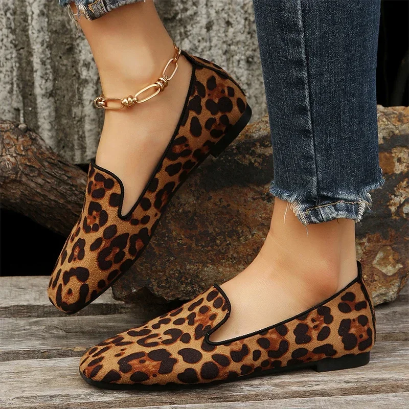 

Flats Loafers Leopard Shoes Women 2024 Spring Casual Dress Walking Cozy New Fashion Designer Zapatillas Mujer Shallow Sneakers