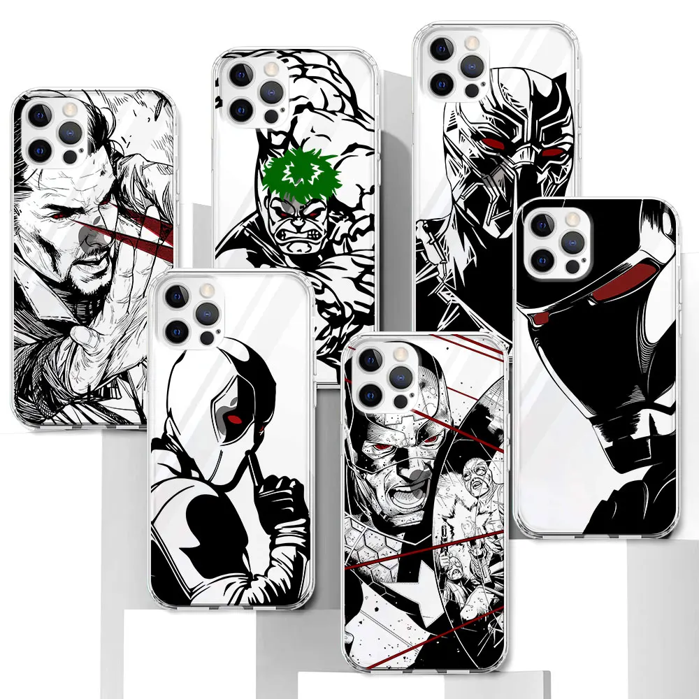 Marvel Super hero Case for Apple iPhone 11 12 13 14 7 8 15 Plus 16 Pro XR X XS Max Transparent TPU Soft Phone Cover Carcasa