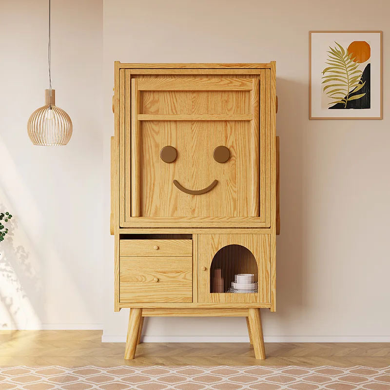 Small Modern Home Solid Wood Extendable Dining Table Integrated Foldable Chair Set Robot Storage Cabinet Sideboard For Small