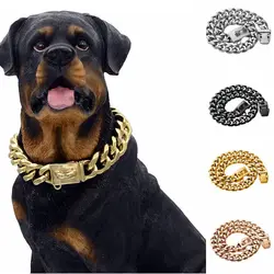 Luxury Design Pet Chain Dog Collar with Safety Lock 13MM Heavy Strong Stainless Steel Cuban Link Collar for Medium Large Dogs