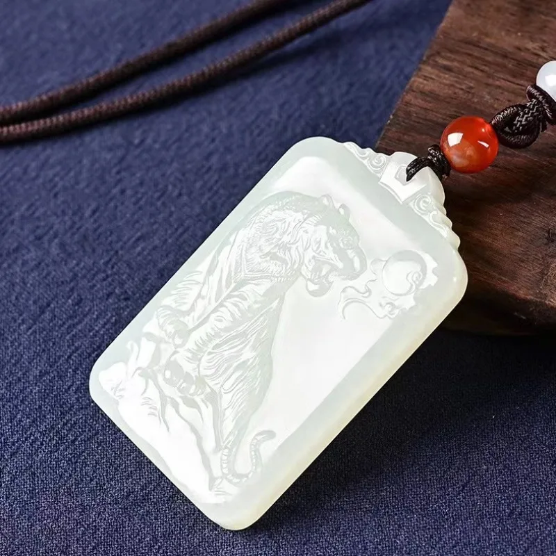 Natural Outer Mongolian Material Seiko Engraved Mountain Tiger Pendant for Men and Women