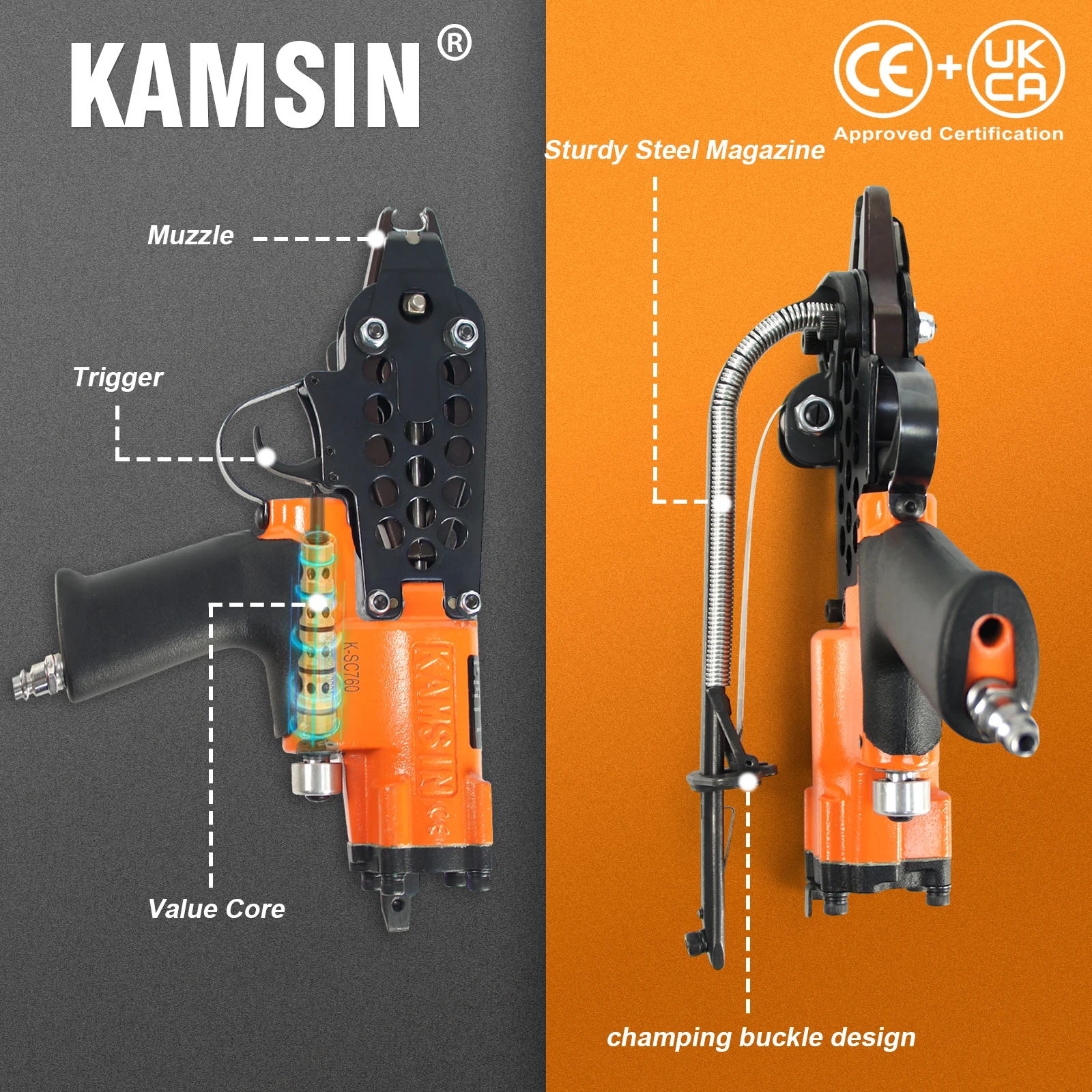 SC760 16 Gauge Pneumatic Hog Ring Gun Kit 1/2-Inch Crown Air Power Hog Ring Pliers, 3.0-4.8mm Closure Diameter