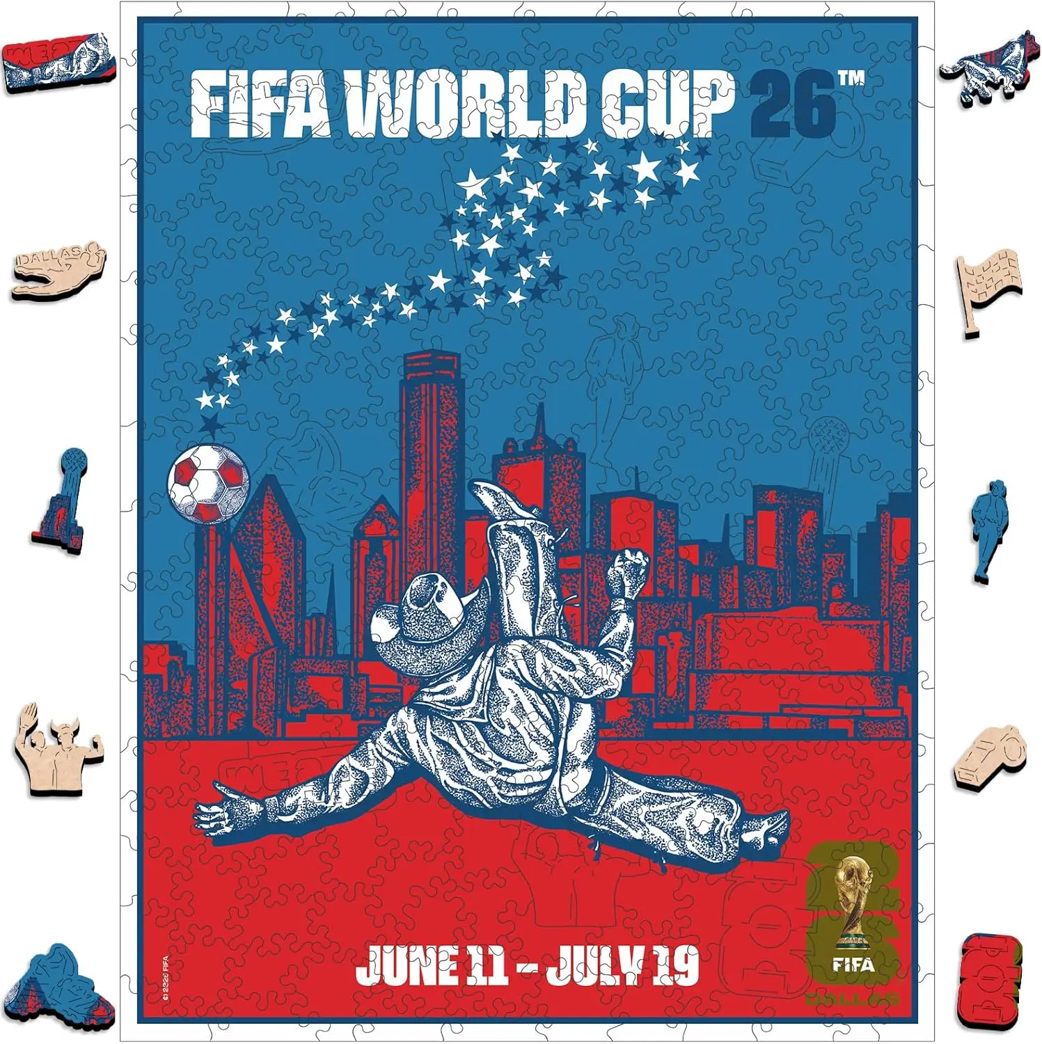 

Официальный лицензионный деревянный пазл-постер FIFA World Cup 2026 City Puzzle Даллас, 200 элементов, для взрослых, креативный коллекционный подарок для фанатов