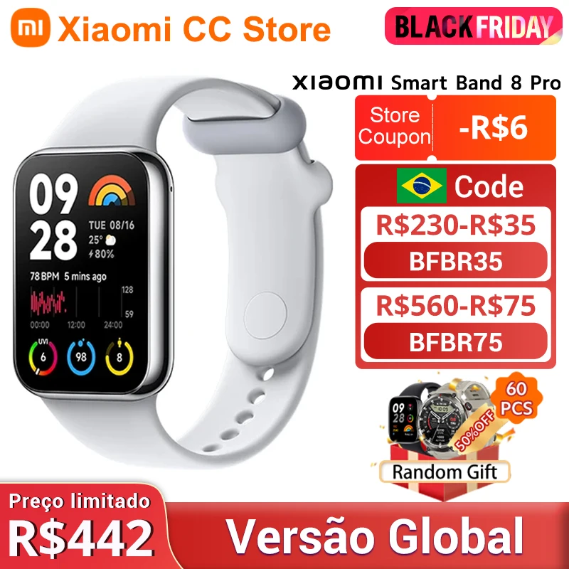 Xiaomi mi band 8 pro versão global pulseira inteligente 1.74 "cor quadrado amoled gnss oxigênio no sangue monitor de freqüência cardíaca bluetooth 5.3