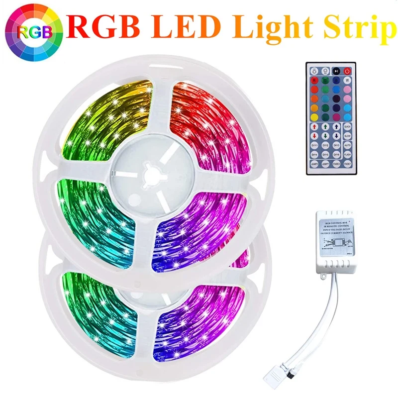 

10M RGB Light Strip 3528 600LED Flexible LED Strip Light With 44 Key Remote+Controller For Christmas Living Room Bedroom