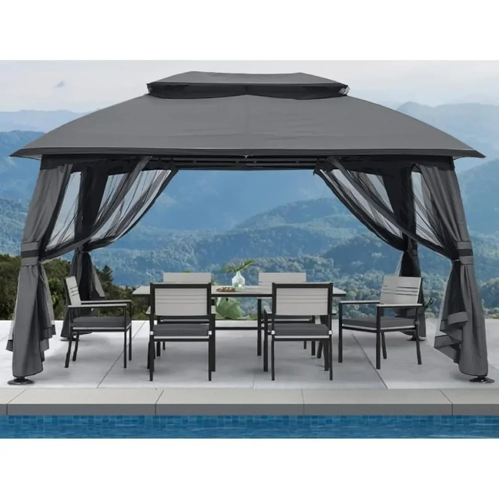 

10x13 Outdoor Gazebo - Patio Gazebos With Mosquito Netting and Double Roof for Backyard Shelter Waterproof Outdoor Awnings Shade