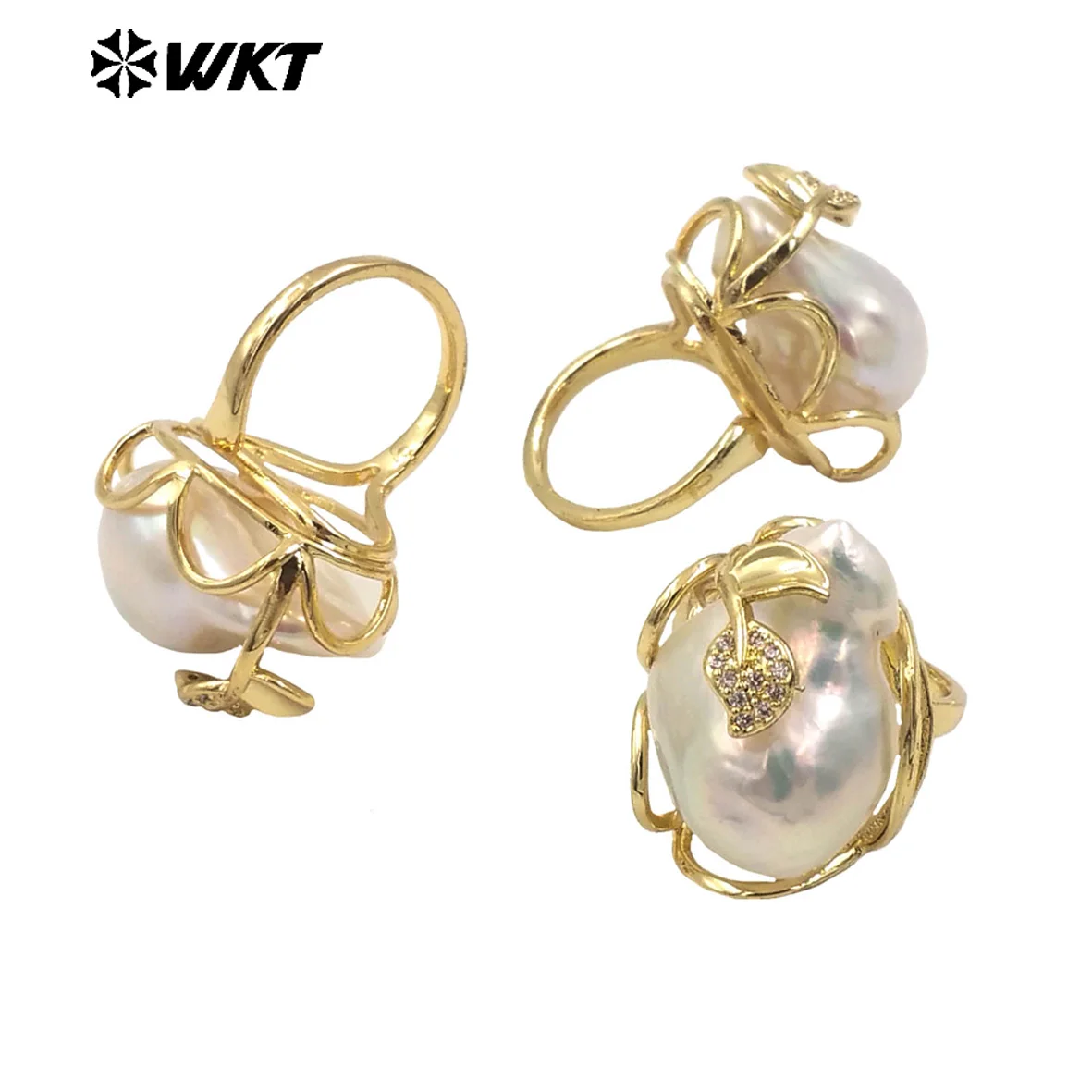 

WT-MPR087 Классический дизайн с крошечным кубическим цирконом неправильной формы, жемчужные, серебряные и золотые кольца в стиле барокко для женщин, повседневное украшение