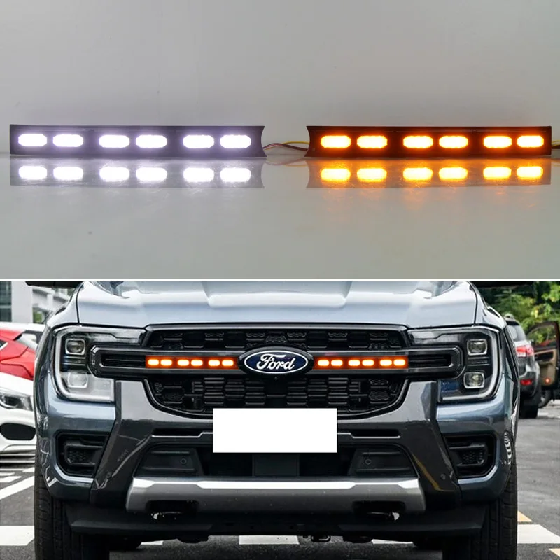 

LED Daytime Running Light For Ford Ranger 2022-2024 Dynamic Turn Signal Waterproof ABS Car DRL 12V Grille Lamp Decoration