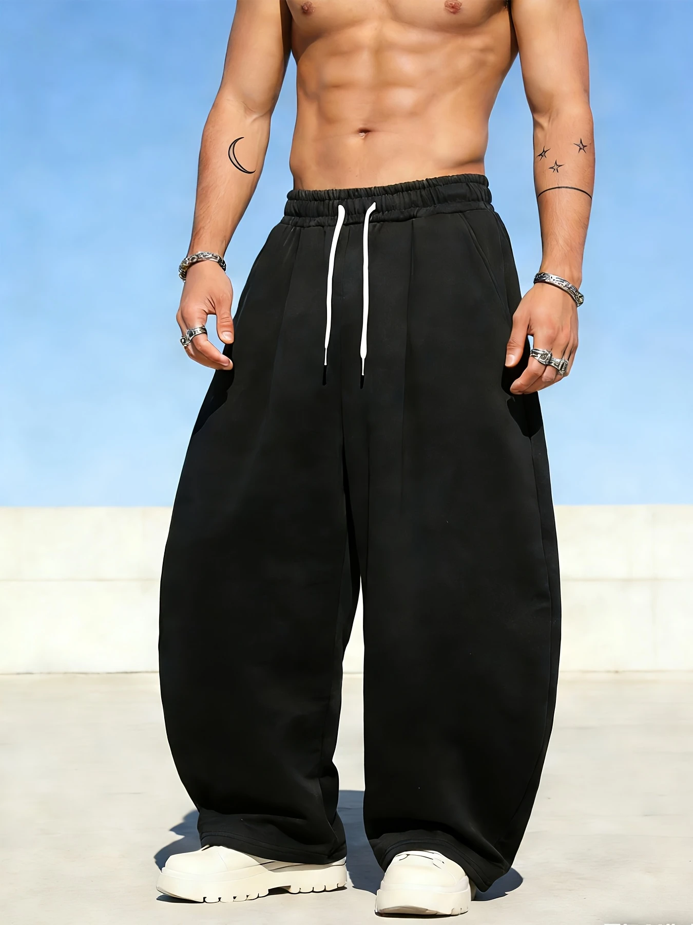 Multi-Color Optional Trendy Men'S Wide-Leg Floor-Length Trousers, Loose Drape Oversize Casual Long Pants