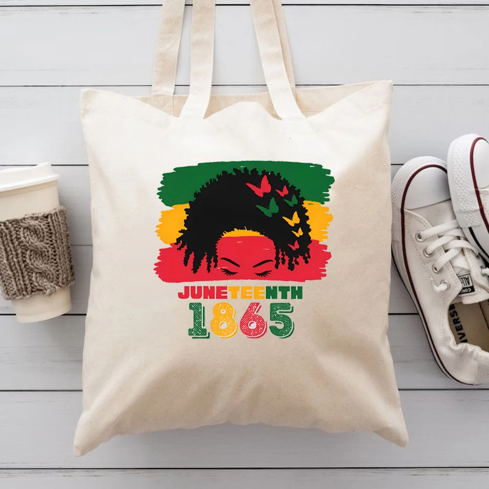 

Print Designs Juneteenth Womens Handbags Black History Canvas Tote Bag Reusable Practical Pretty Large Capacity Grocery Bags