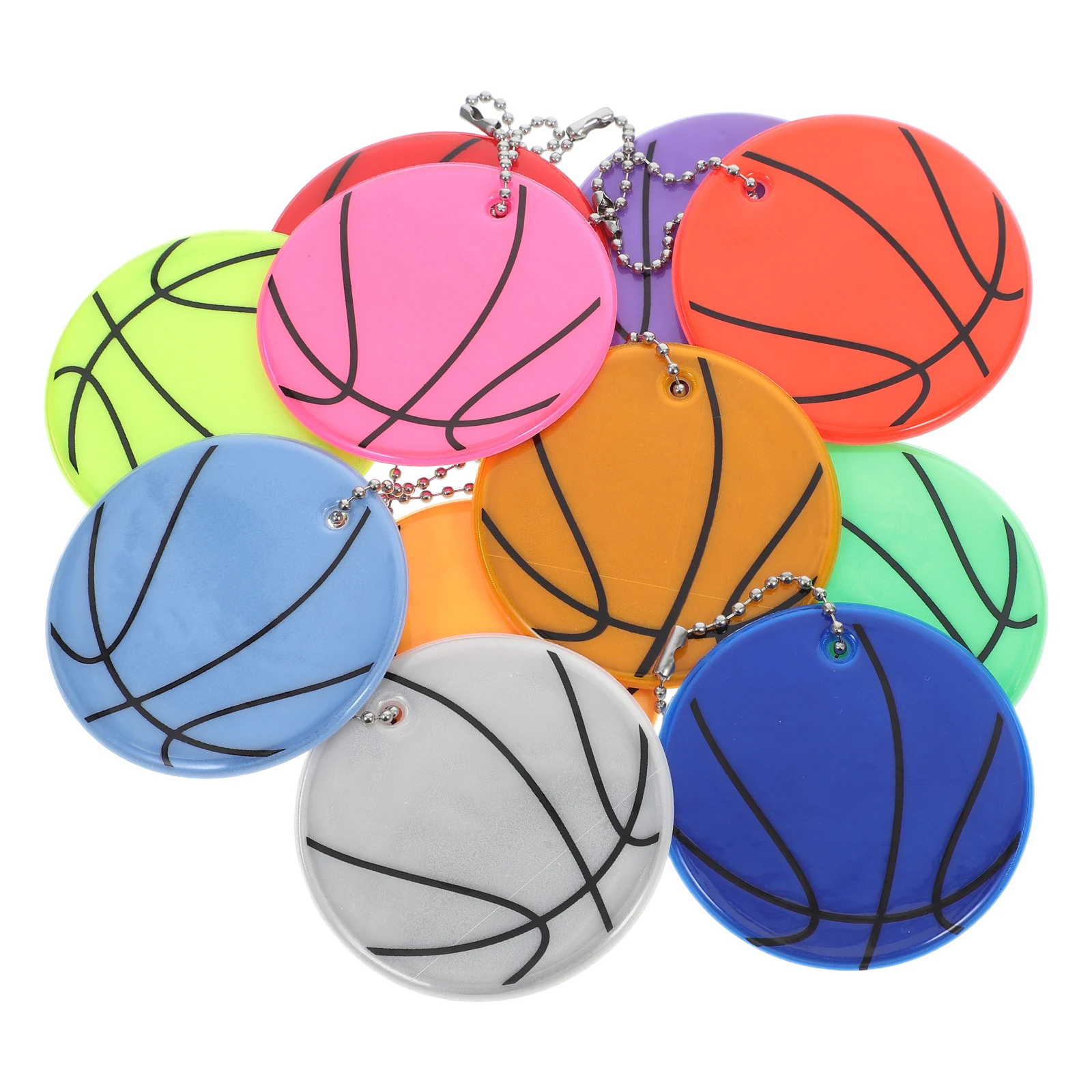

11pcs Fluorescent Reflective Basketball Pendant 6Cm Keychain Backpack Bag Luggage Tag Traffic Safety Accessory Sport Bag Charm