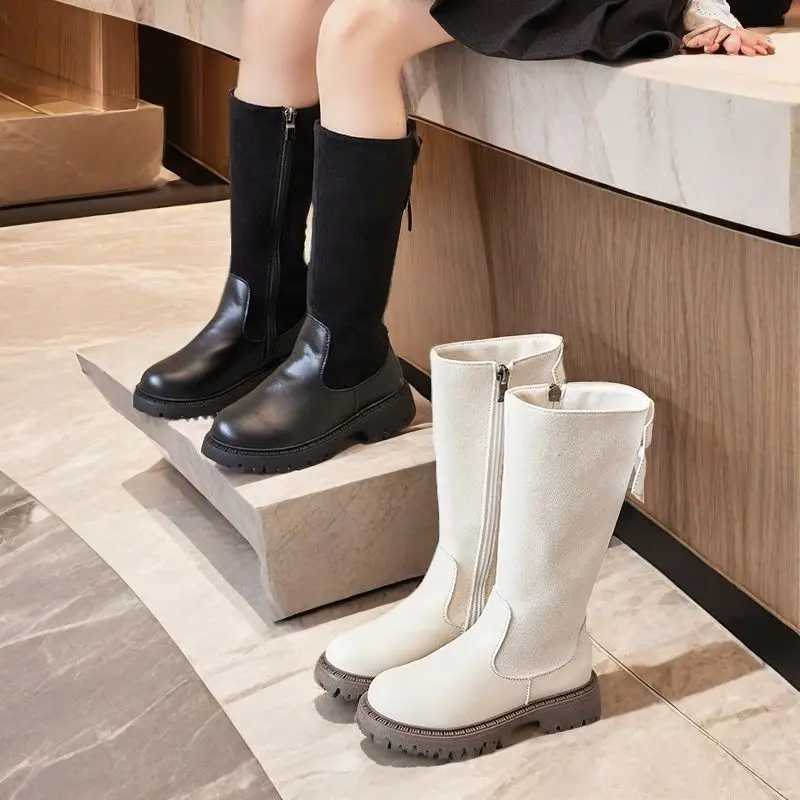 

Детские высокие сапоги до колена, осенне-зимняя модная универсальная детская обувь, элегантные простые замшевые ботинки принцессы с бантом для девочек