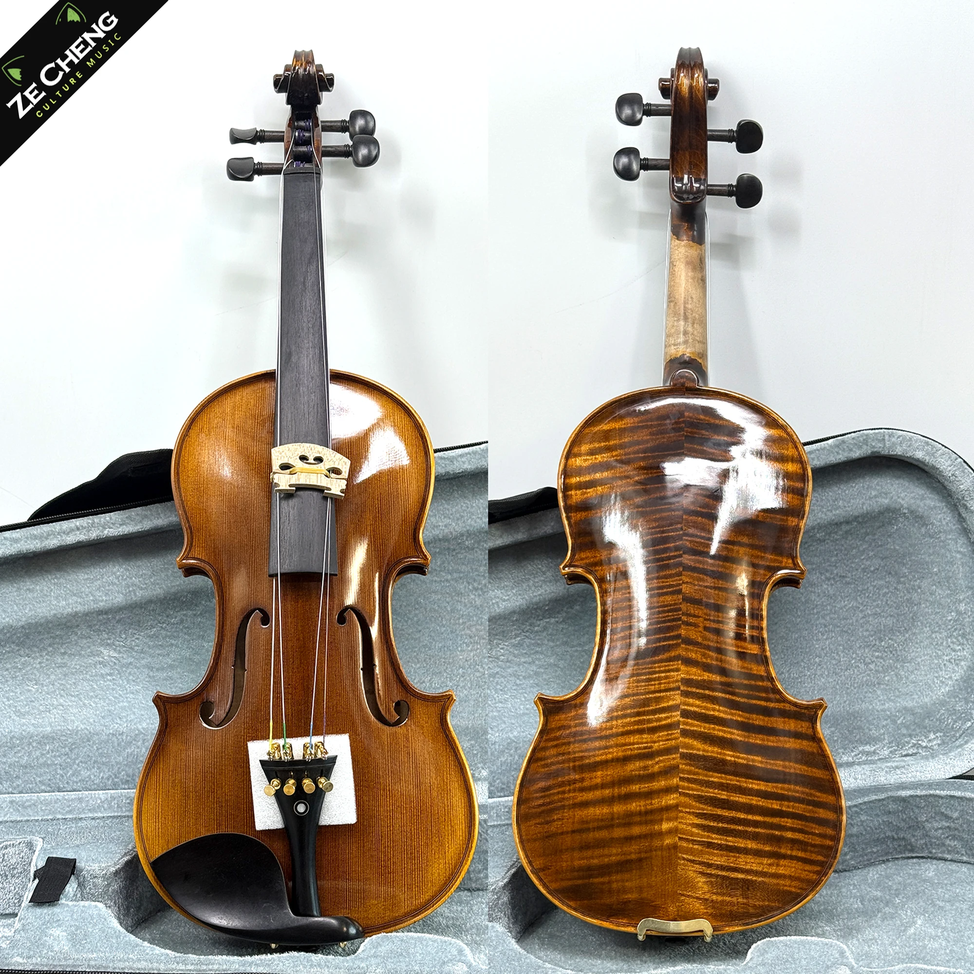 

High-End Tiger Pattern Solid Wood Violin Handmade Maple Violin 4/4