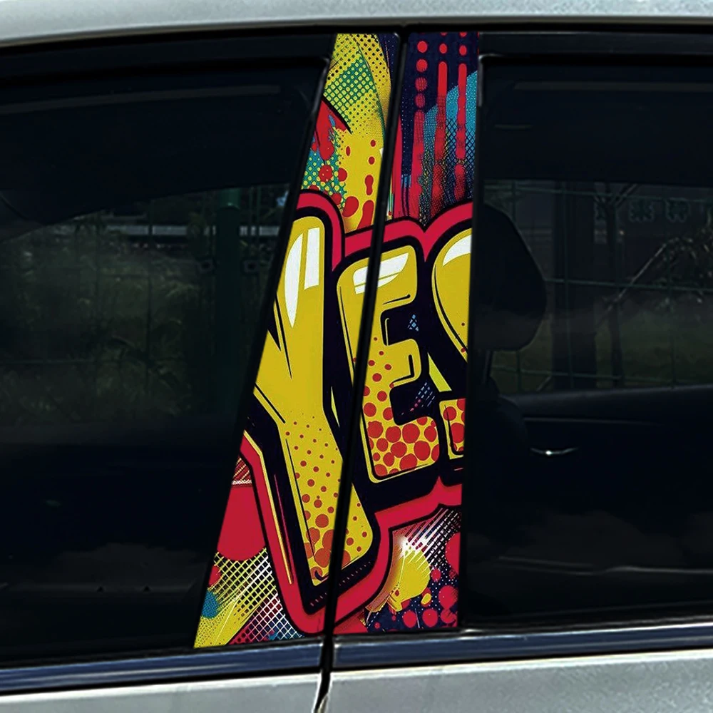 

2PCS Pop Art YES Car B Pillar Sticker Cool Retro Graffiti Auto Window Decal Waterproof Vinyl Universal Decor