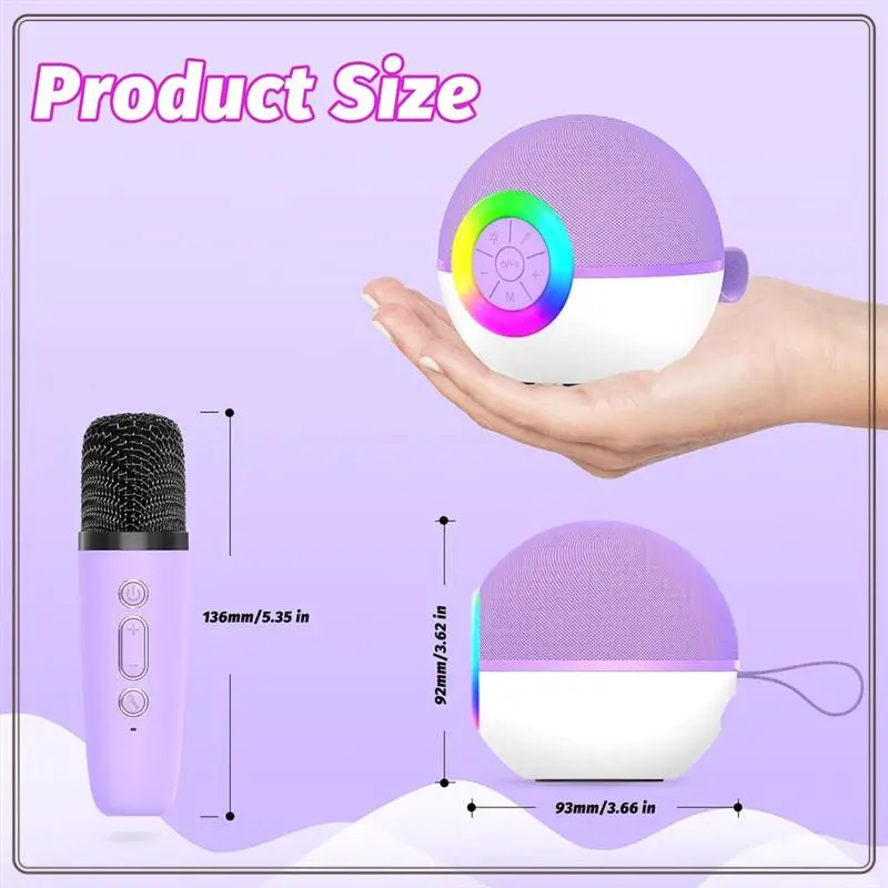 آلة كاريوكي صغيرة موثوقة مع 2 ميكروفون، ألعاب أغنية ميكروفون بلوتوث محمولة مع ضوء LED، هدية عيد ميلاد للأطفال