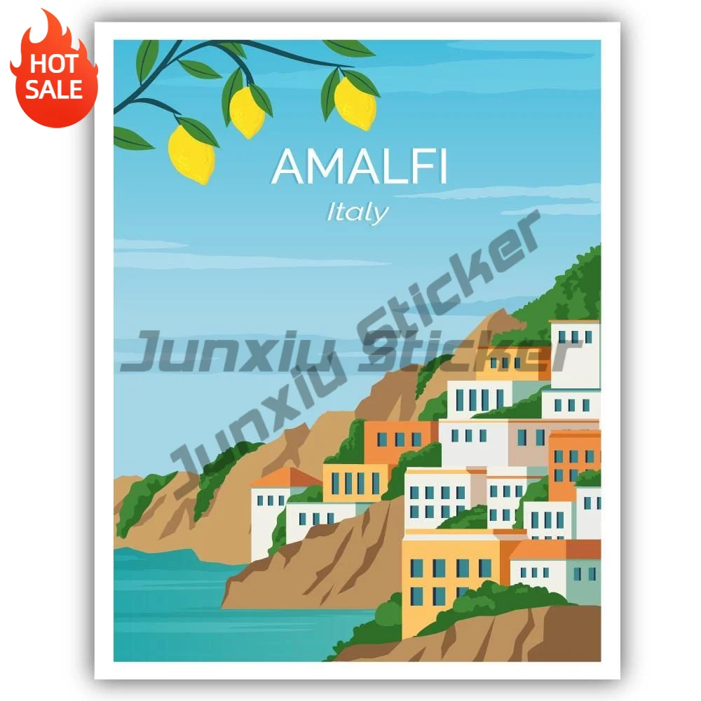 Amalfi Italy Vintage Art Poster Matte Vinyl Sticker For Car Bumper And Laptop Shape Cut Travel Souvenir Decal