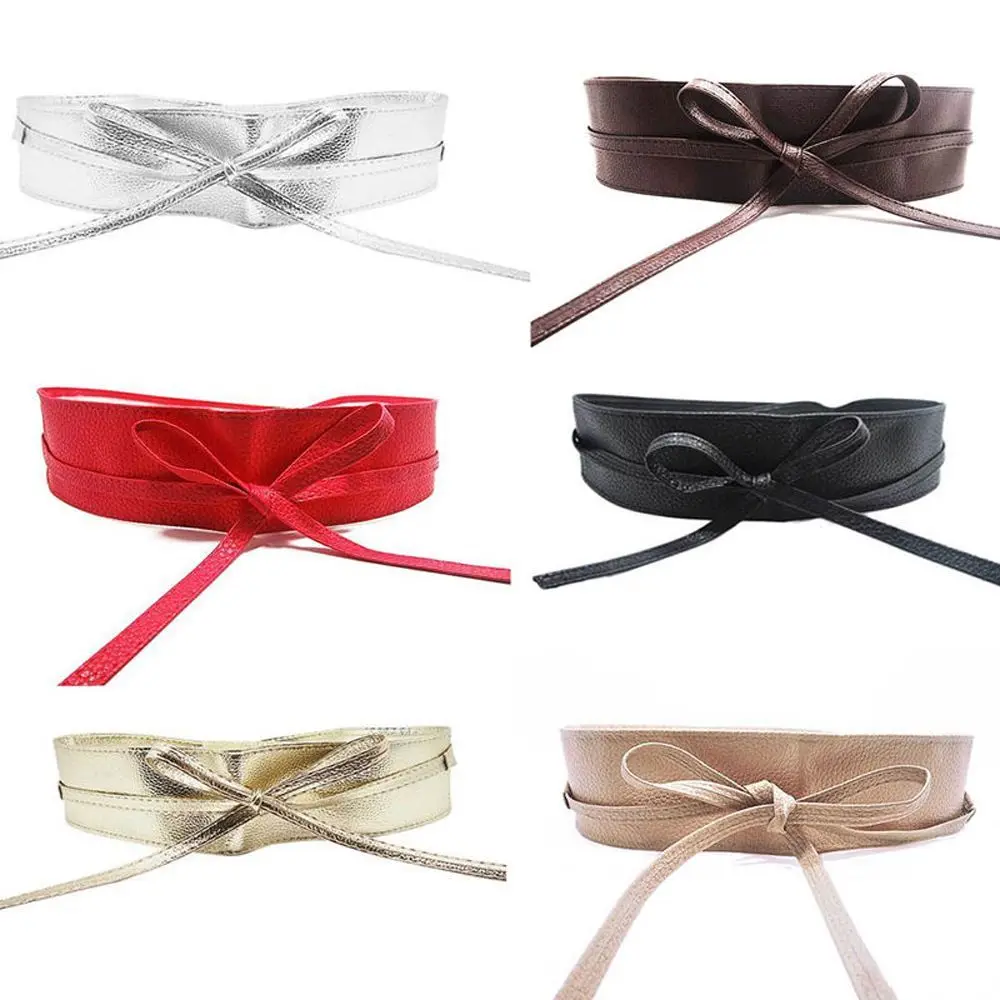 Soft Leather Dress Accessories Cummerbunds Dress Belt Ladies  Girls Belt Elegant Bow Belt Wide Self Tie Wrap Around Waist Band